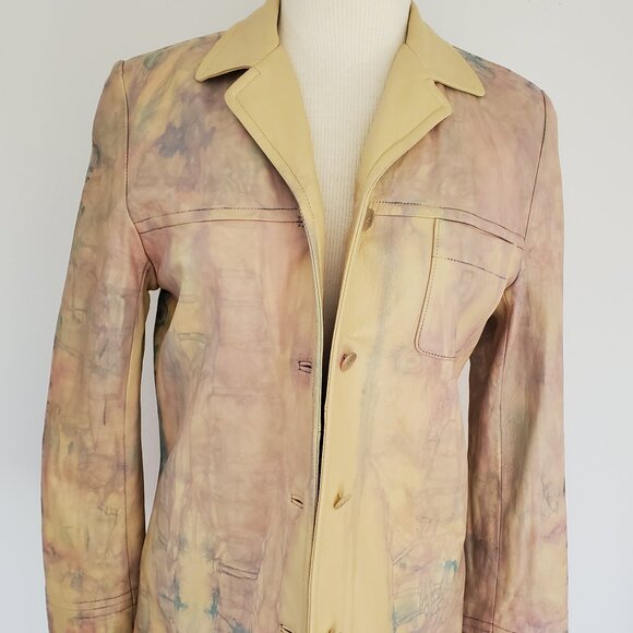 Escada 34 leather jacket tan pink beige blue purple white gray 4 6 small medium - Picture 1 of 10
